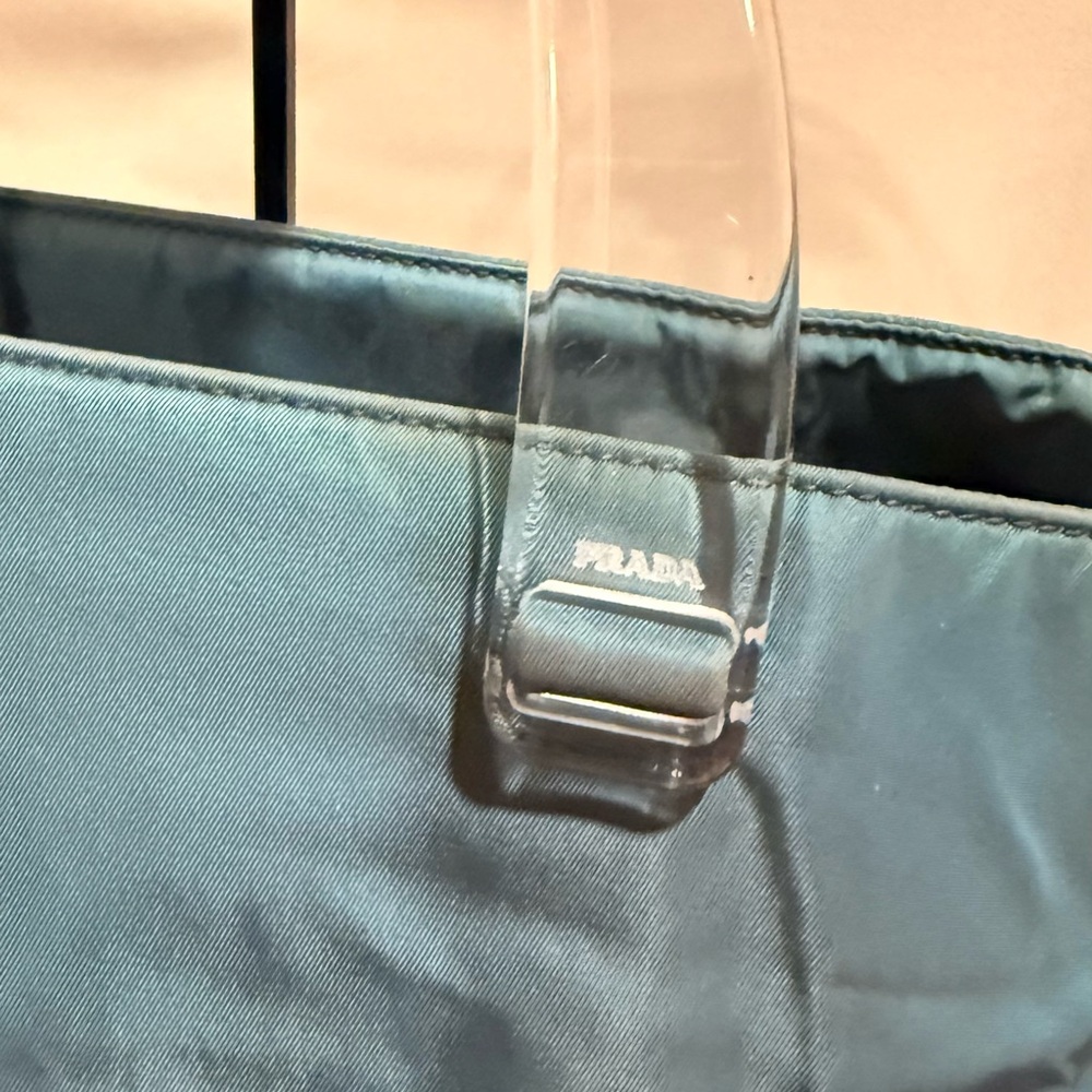 Prada Teal Nylon Tote with Clear Top Handles - Picture 2 of 12